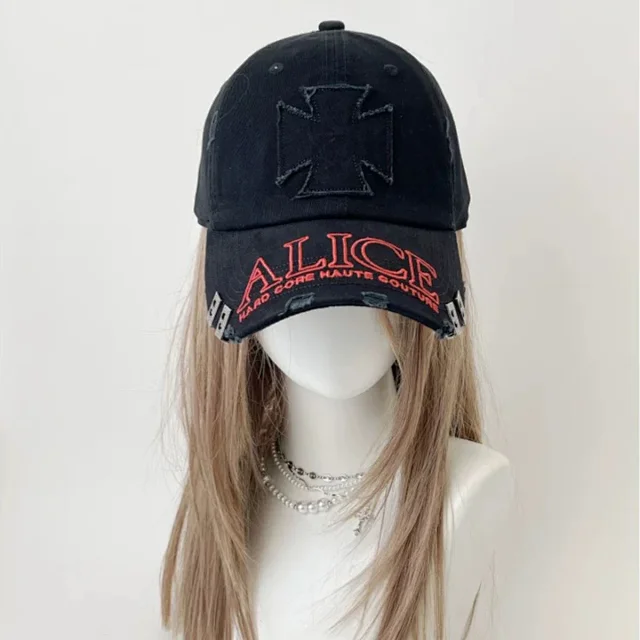 ALICE Hats Embroidered Distressed Baseball Cap with Metal Rivets product detail image 3
