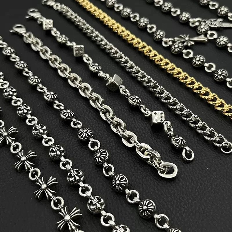 Chrome Hearts Jewelry 925 Silver Chain Bracelet with Cross and Floral Motifs image 4