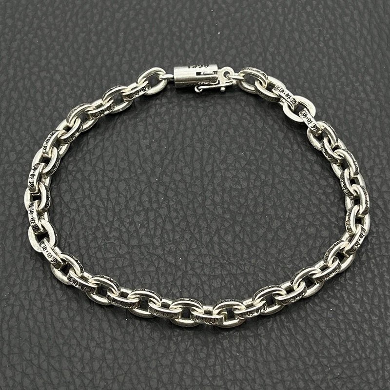 Chrome Hearts Jewelry 925 Silver Chain Bracelet with Cross and Floral Motifs — Fine letter chain