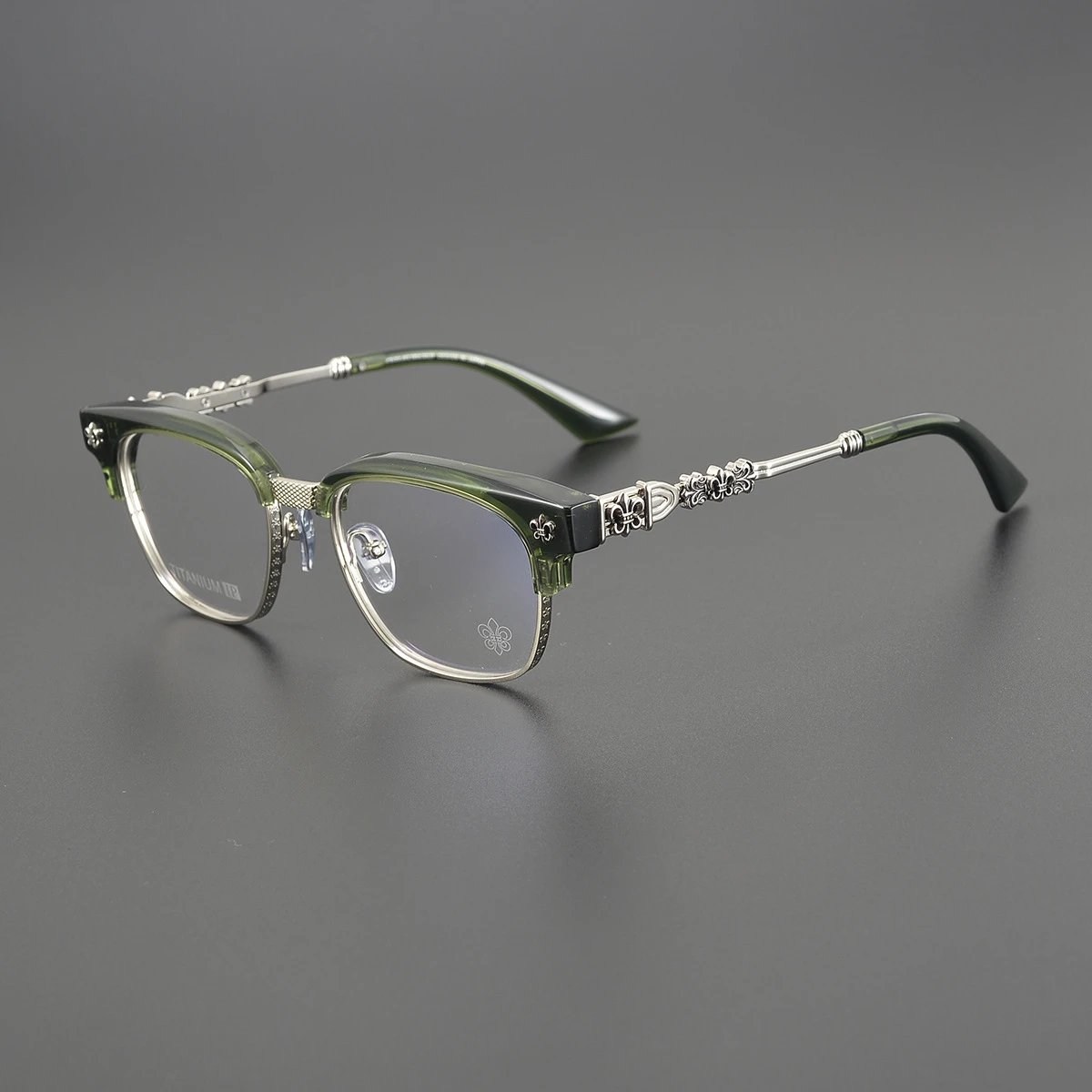 Unbranded Eyewear CH 8224 Half-Rim Floral Temple Frames — Translucent green