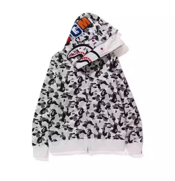 A Bathing Ape Hoodies & Sweatshirts Shark-hood full-zip hoodie with contrast stripe sleeves — 33