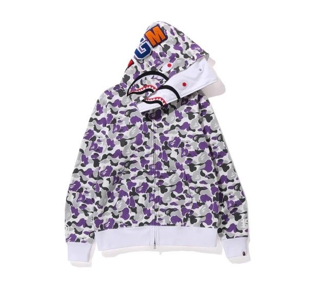 A Bathing Ape Hoodies & Sweatshirts Shark-hood full-zip hoodie with contrast stripe sleeves — 34
