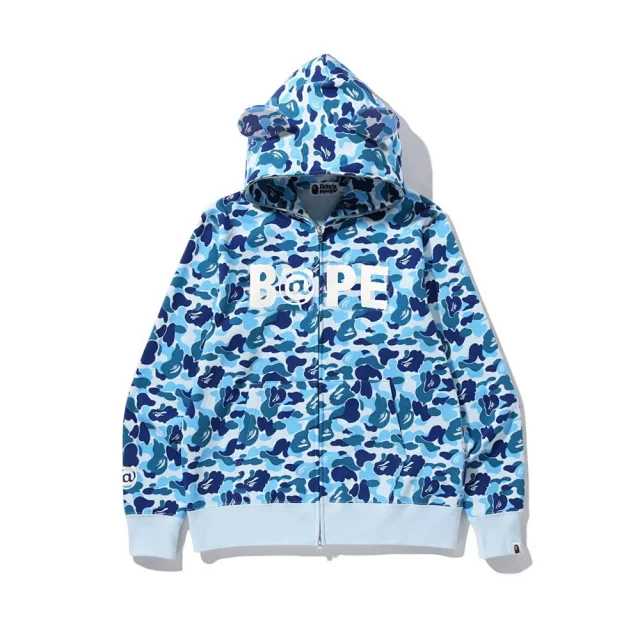 A Bathing Ape Hoodies & Sweatshirts Shark-hood full-zip hoodie with contrast stripe sleeves product detail image 16
