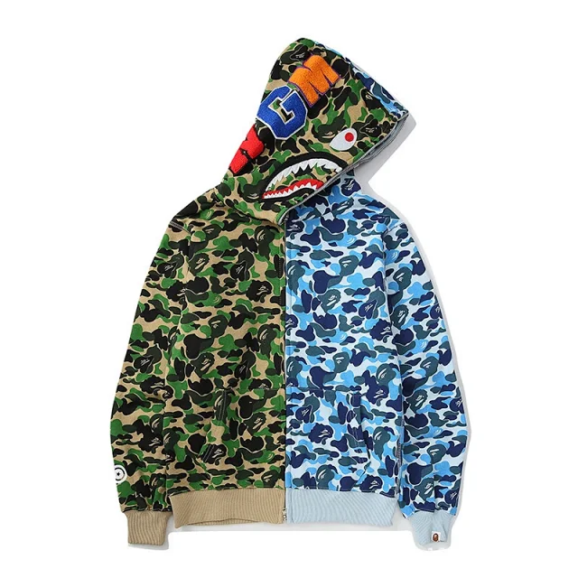 A Bathing Ape Hoodies & Sweatshirts Shark-hood full-zip hoodie with contrast stripe sleeves product detail image 25