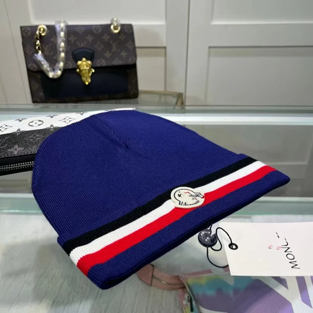 Moncler Hats Knitted beanie with tricolor stripe and logo patch product detail image 10