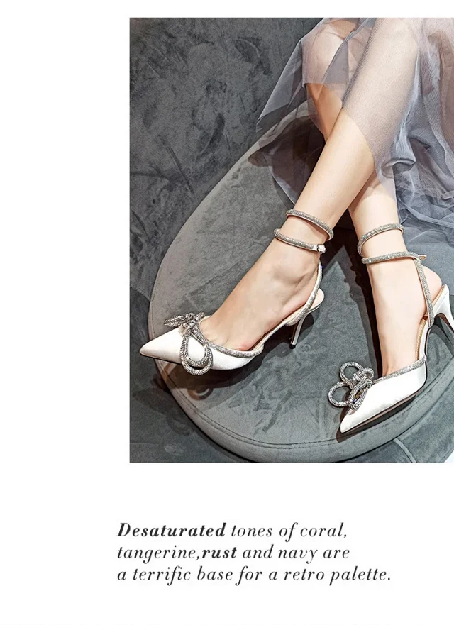 Unbranded High Heels Pointed-Toe Rhinestone Bow Ankle-Strap Stiletto Sandals product detail image 7