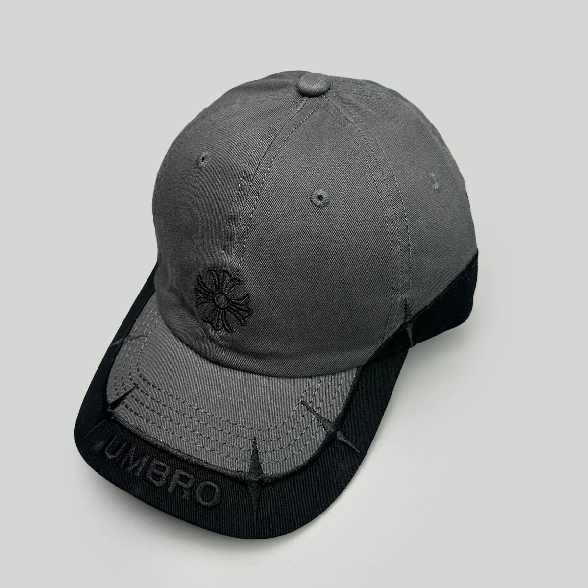 ALICE Hats Embroidered Distressed Baseball Cap with Metal Rivets — gray(UMBRO)