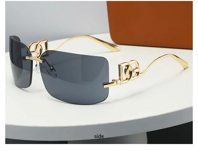 Unbranded Eyewear Rimless rectangular sunglasses with geometric metal temples product detail image 11