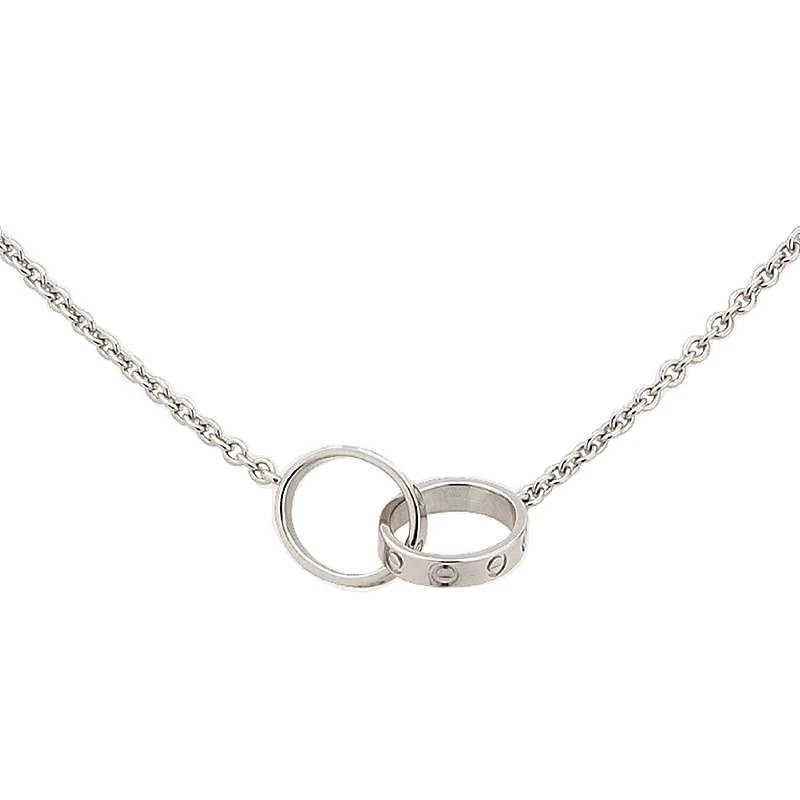 Unbranded Jewelry Interlocking Ring Pendant Necklace — Double Ring Glow [Silver】