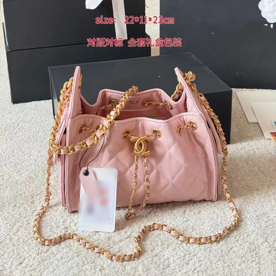 Chanel Shoulder Bags Quilted drawstring chain bag — Mini powder