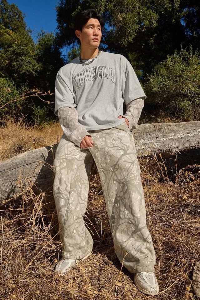 YoungLA Trousers Camouflage Print Elastic-Waist Sweatpants product detail image 9