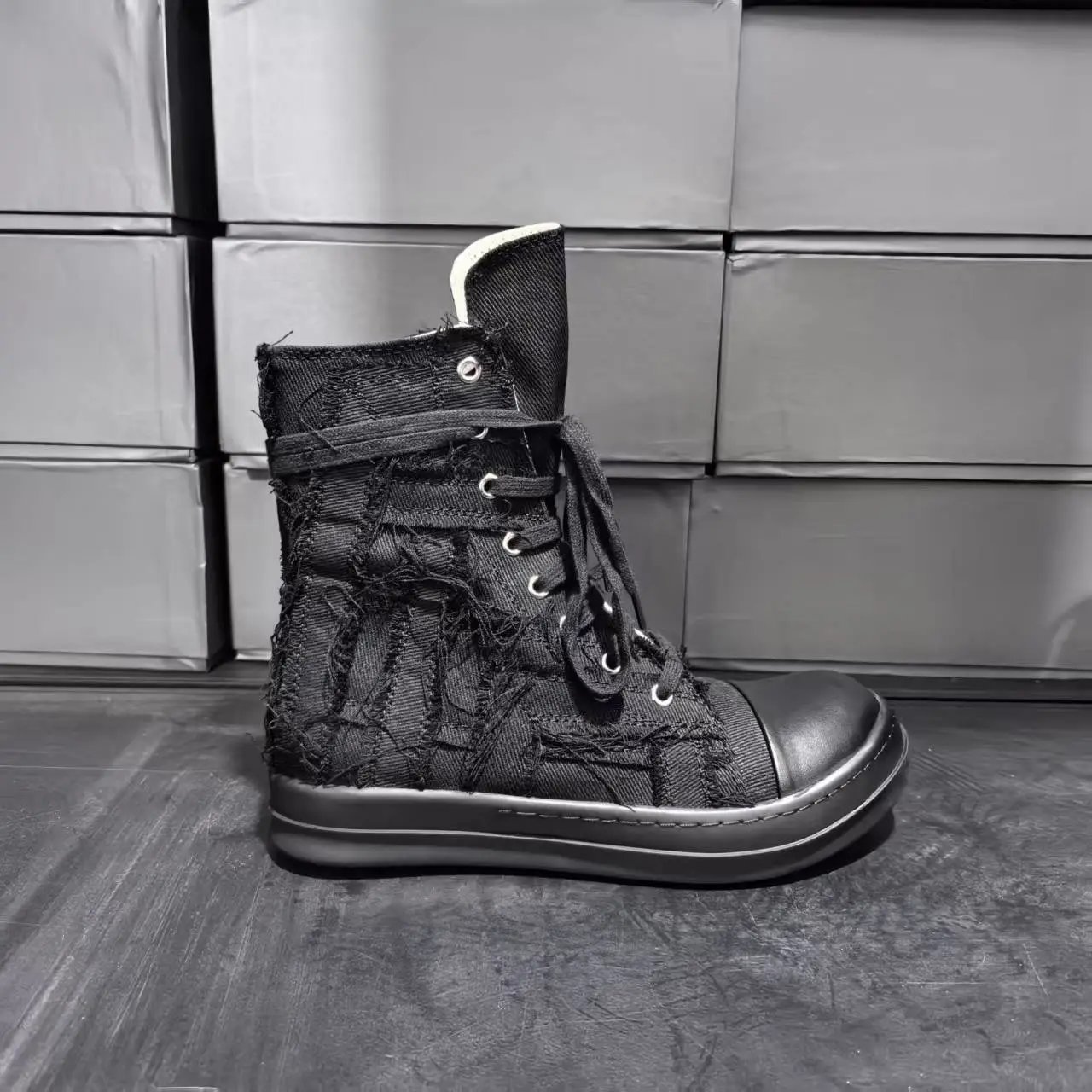 Unbranded Sneakers High-Top Distressed Canvas Lace-Up with Side Zipper image 4