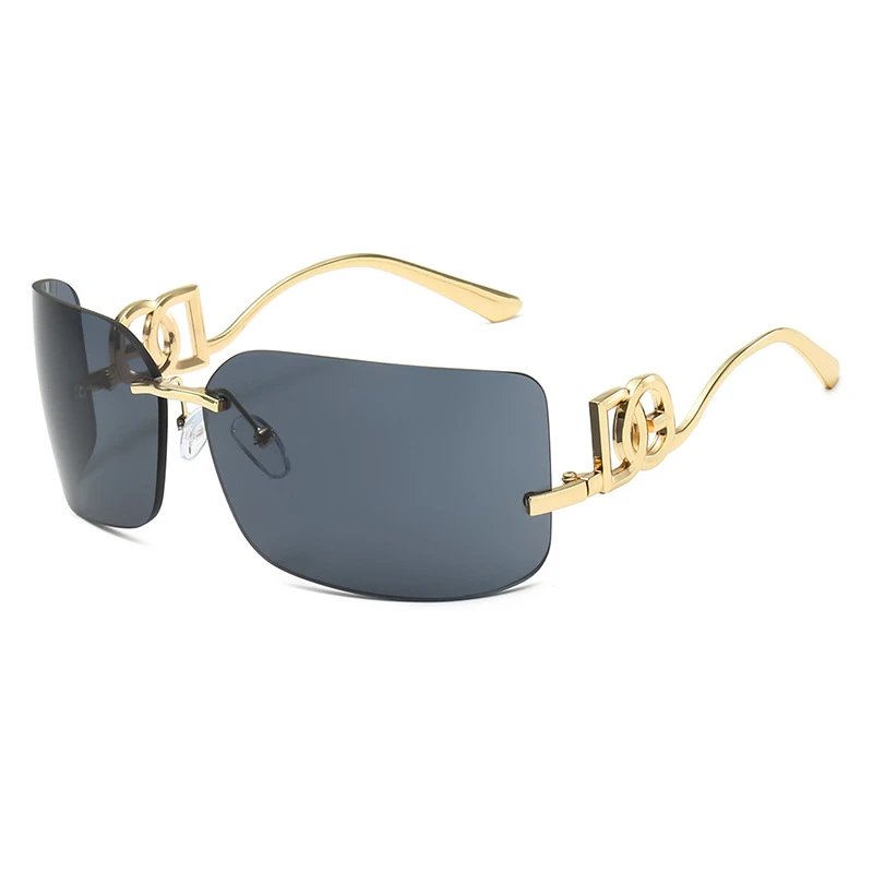 Unbranded Eyewear Rimless rectangular sunglasses with geometric metal temples image 5