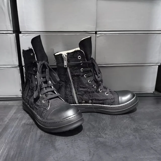 Unbranded Sneakers High-Top Distressed Canvas Lace-Up with Side Zipper product detail image 2