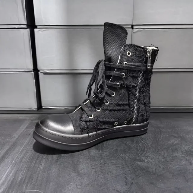 Unbranded Sneakers High-Top Distressed Canvas Lace-Up with Side Zipper product detail image 8