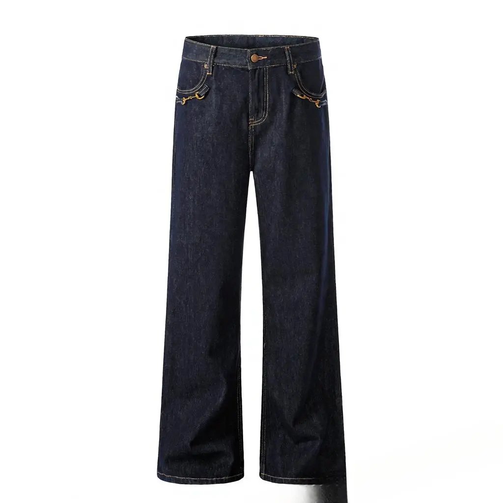 Unbranded Jeans K5621 bootcut with metal horsebit pocket details — Sapphire blue