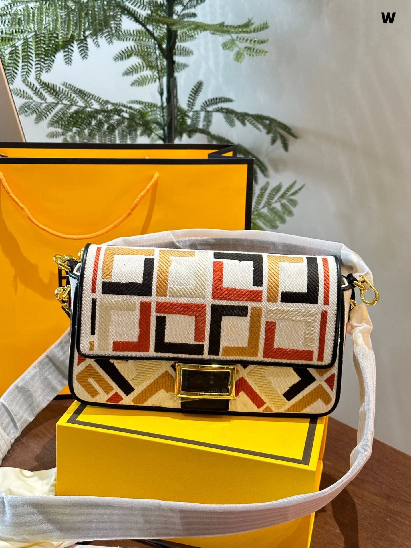 Unbranded Crossbody Bags Embroidered geometric flap bag — Black Spell Orange