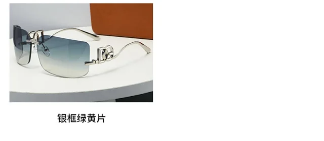 Unbranded Eyewear Rimless rectangular sunglasses with geometric metal temples product detail image 7