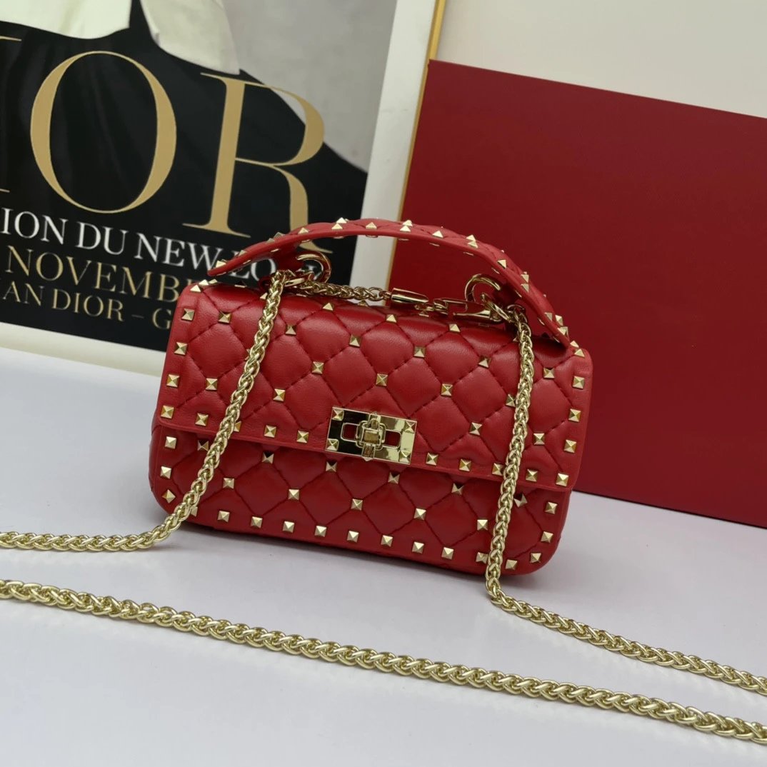 Unbranded Crossbody Bags Quilted Studded Chain Bag — Red