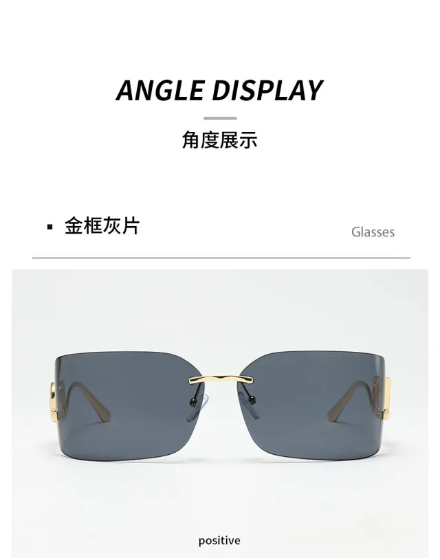 Unbranded Eyewear Rimless rectangular sunglasses with geometric metal temples product detail image 10