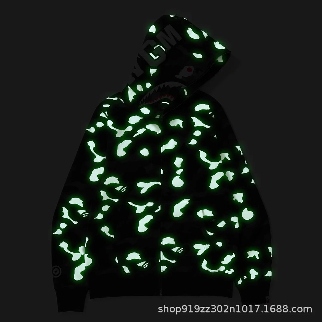 A Bathing Ape Hoodies & Sweatshirts Shark-hood full-zip hoodie with contrast stripe sleeves — 14