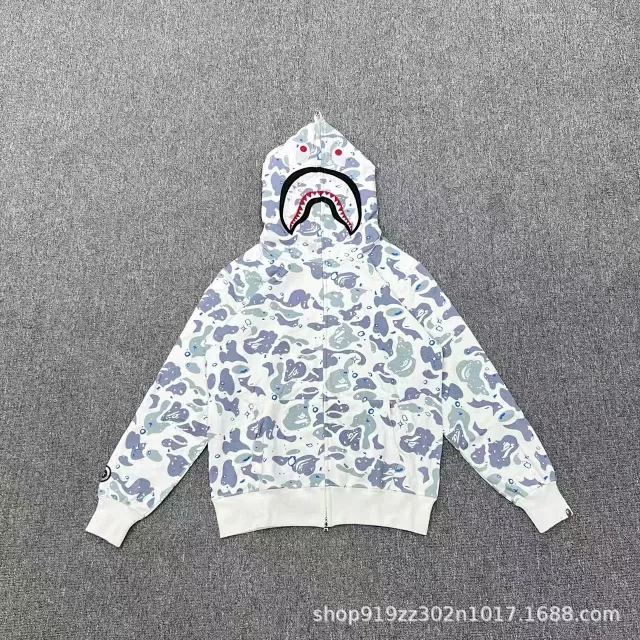 A Bathing Ape Hoodies & Sweatshirts Shark-hood full-zip hoodie with contrast stripe sleeves product detail image 21