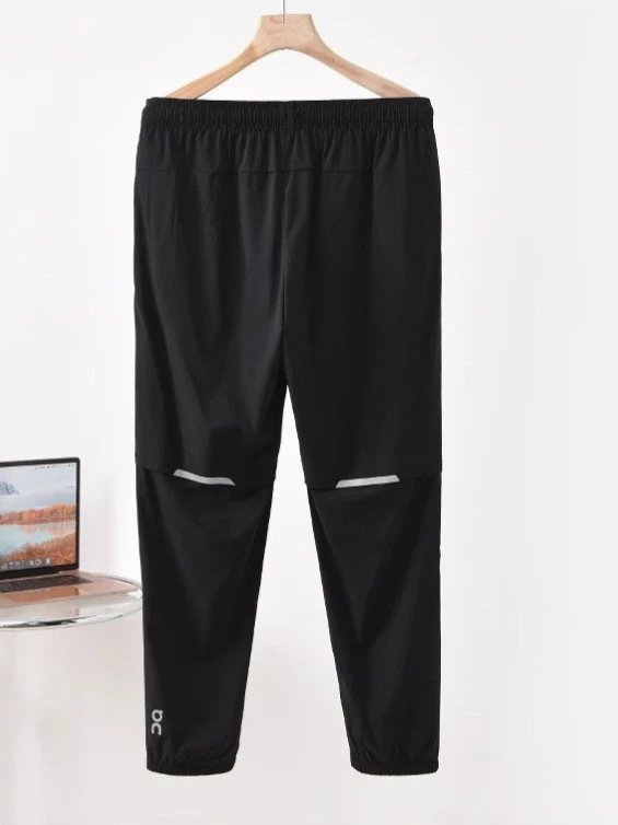 On Trousers Elastic-Waist Running with Reflective Knee Strips — Black