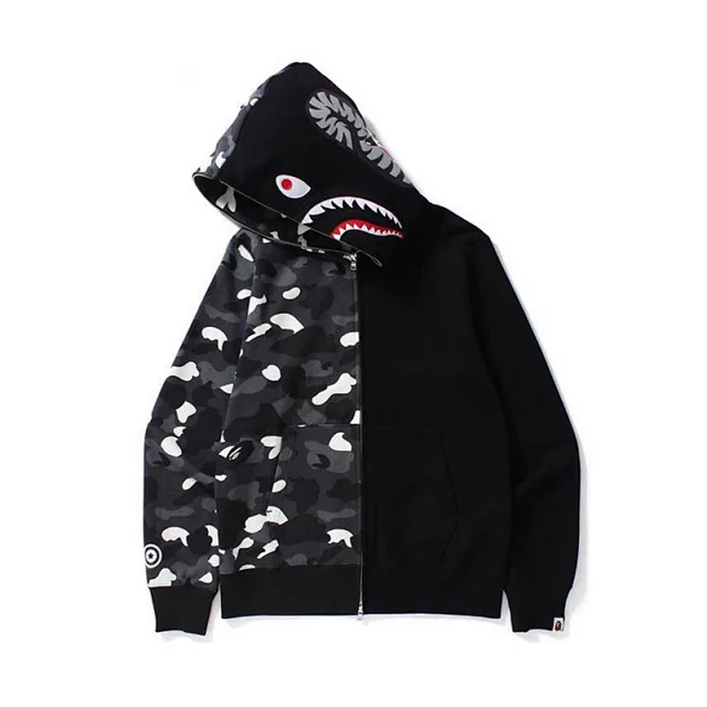 A Bathing Ape Hoodies & Sweatshirts Shark-hood full-zip hoodie with contrast stripe sleeves product detail image 24