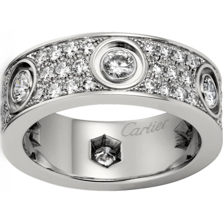 Cartier Jewelry Love screw-motif ring — Wide version 6 diamond stars (white gold)