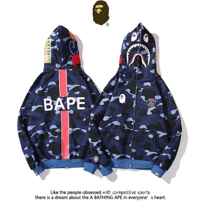 A Bathing Ape Hoodies & Sweatshirts Shark-hood full-zip hoodie with contrast stripe sleeves product detail image 31