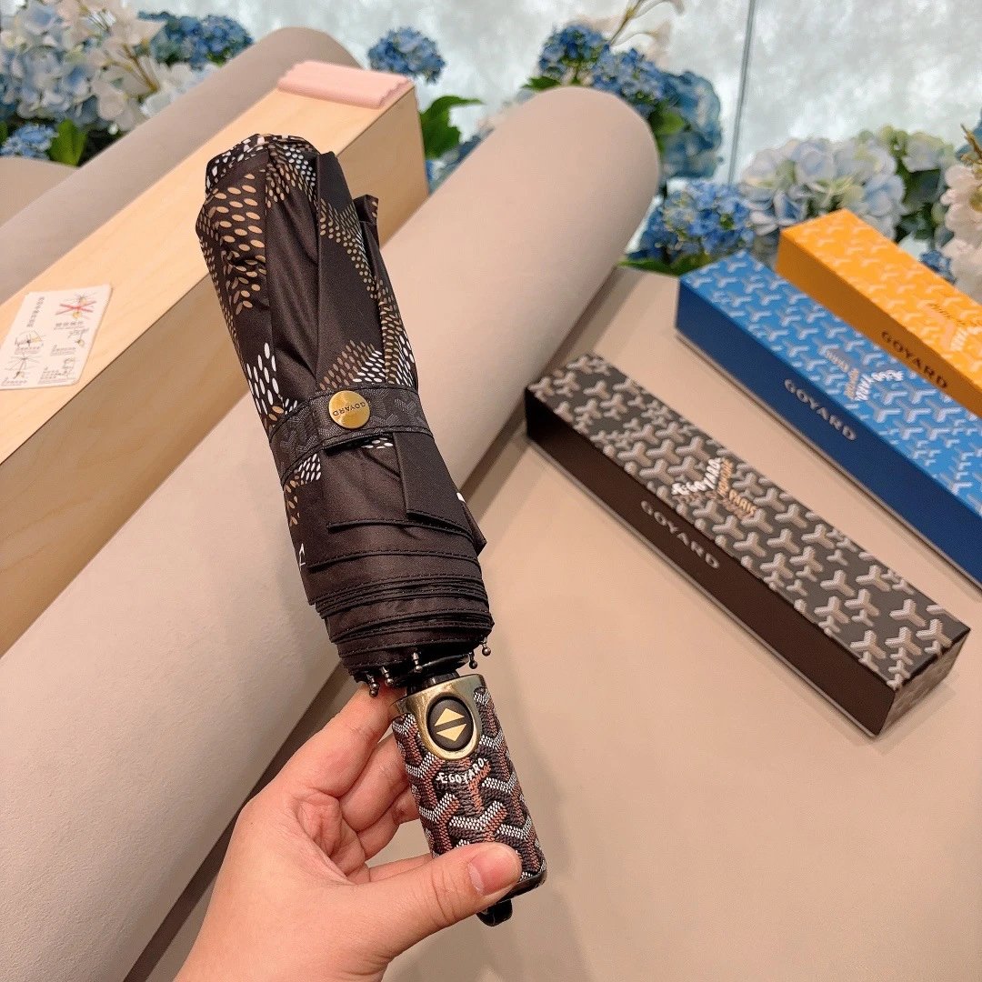 Goyard Uncategorized Folding Umbrella with Goyardine Pattern — Black New Style (Tri-Fold Automatic Model in a Gift Box)