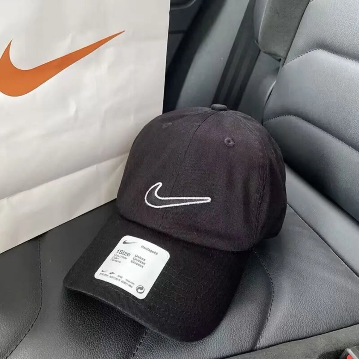 Nike Hats Washed cotton baseball cap with embroidered logo — Black edging