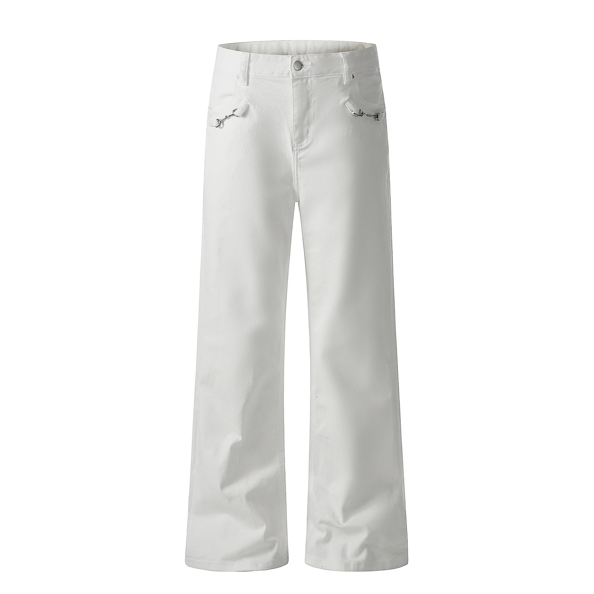 Unbranded Jeans K5621 bootcut with metal horsebit pocket details — white