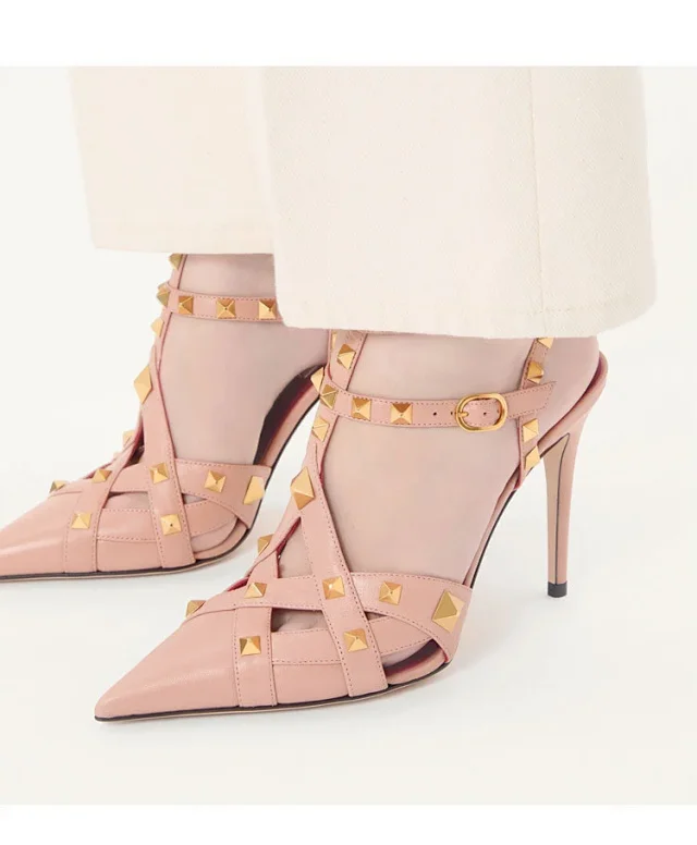 Valentino Garavani Sandals Rockstud pointed-toe caged ankle-strap high-heel product detail image 6