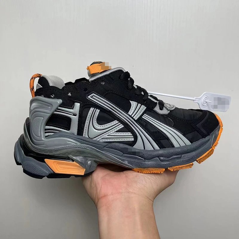 Unbranded Sneakers Chunky mesh-panel lace-up — Black Orange