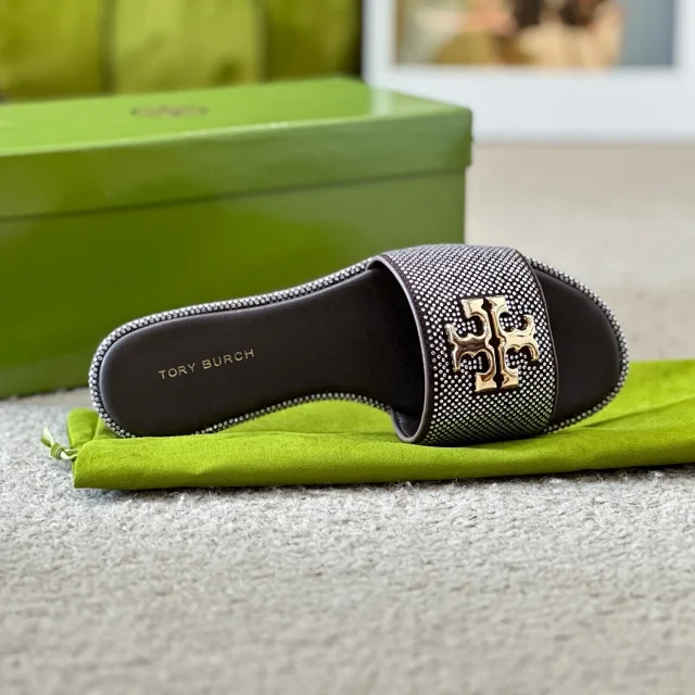 Tory Burch Sandals Rhinestone slide with Double T logo hardware product detail image 15