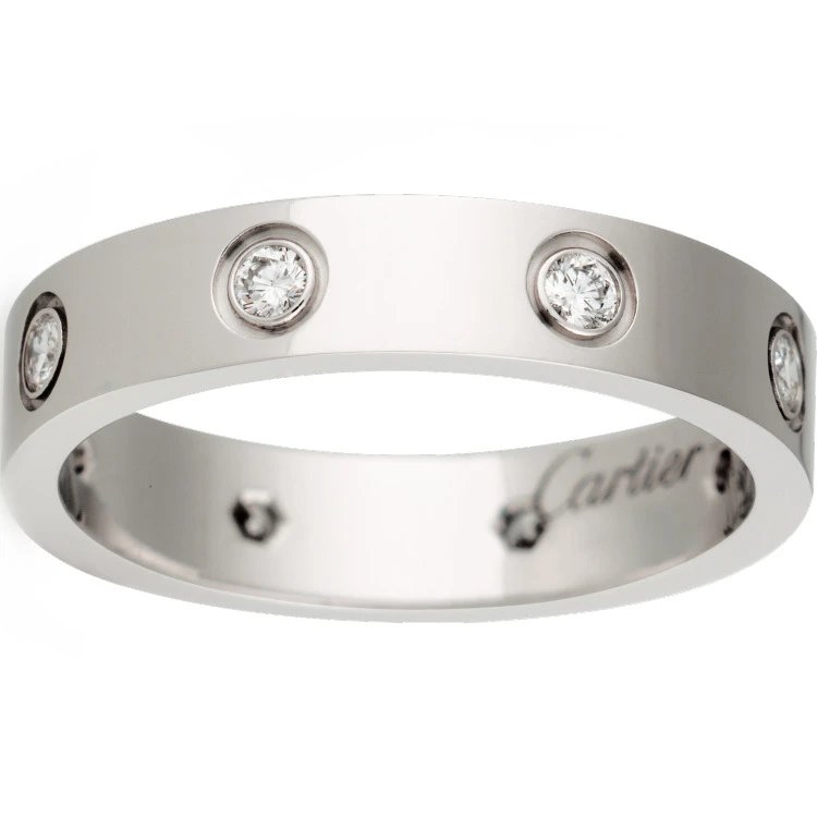 Cartier Jewelry Love screw-motif ring — Narrow Version 6 Drill (White Gold)
