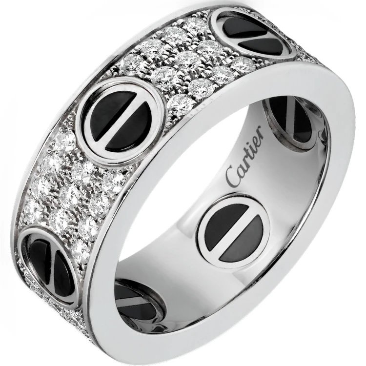 Cartier Jewelry Love screw-motif ring — Wide version of the black nail stars (white gold)