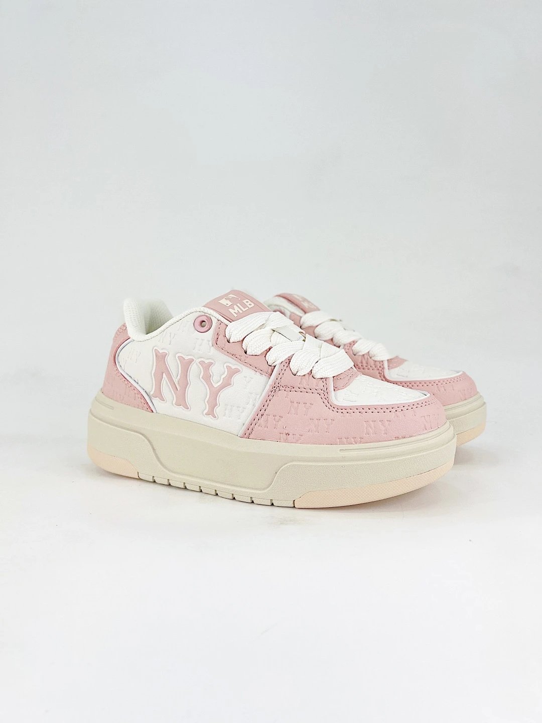 MLB Sneakers Low-Top Platform with NY Logo — Embossed Pink (Women's)