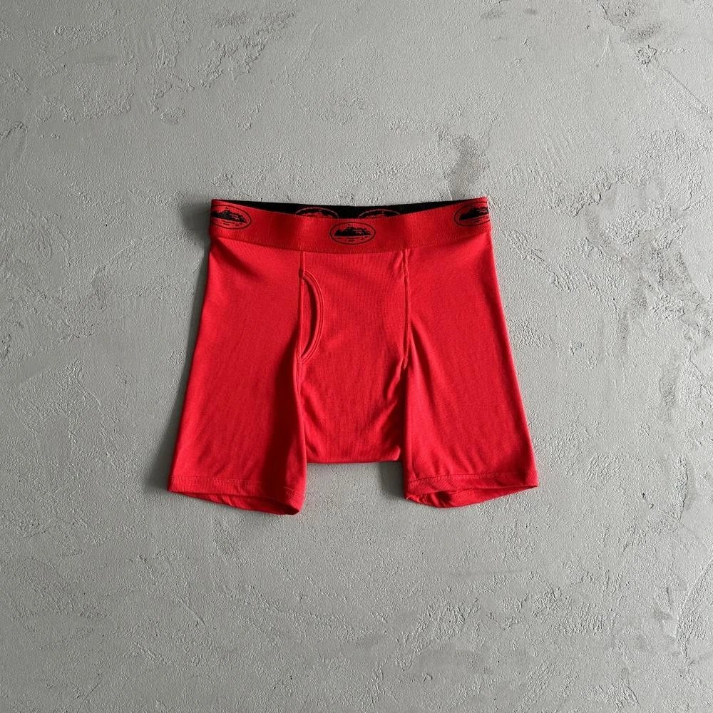 Corteiz Underwear Alcatraz Logo Boxer Briefs — Three-pack with a red Devil’s Island label