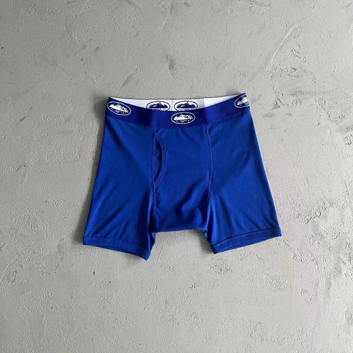 Corteiz Underwear Alcatraz Logo Boxer Briefs — Three-piece set with a blue Alcatraz label