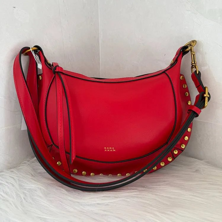 Sabe Aran Shoulder Bags Studded Half-Moon Bag — Red