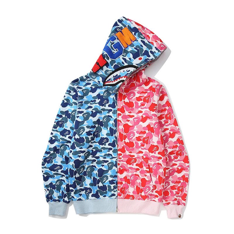A Bathing Ape Hoodies & Sweatshirts Shark-hood full-zip hoodie with contrast stripe sleeves — 20