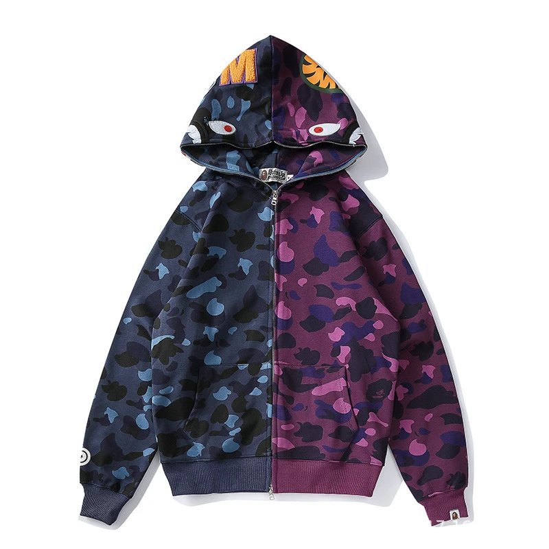 A Bathing Ape Hoodies & Sweatshirts Shark-hood full-zip hoodie with contrast stripe sleeves — 28