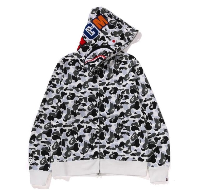 A Bathing Ape Hoodies & Sweatshirts Shark-hood full-zip hoodie with contrast stripe sleeves — 30
