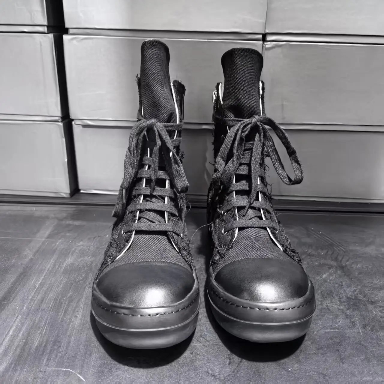Unbranded Sneakers High-Top Distressed Canvas Lace-Up with Side Zipper image 3