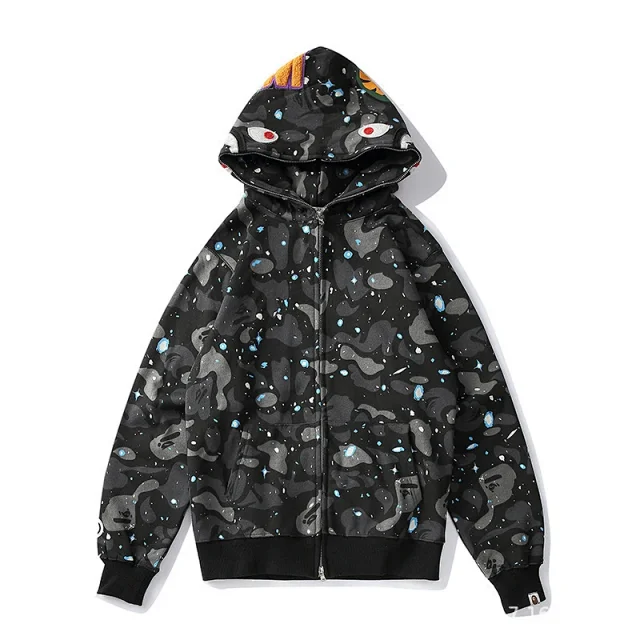 A Bathing Ape Hoodies & Sweatshirts Shark-hood full-zip hoodie with contrast stripe sleeves product detail image 22