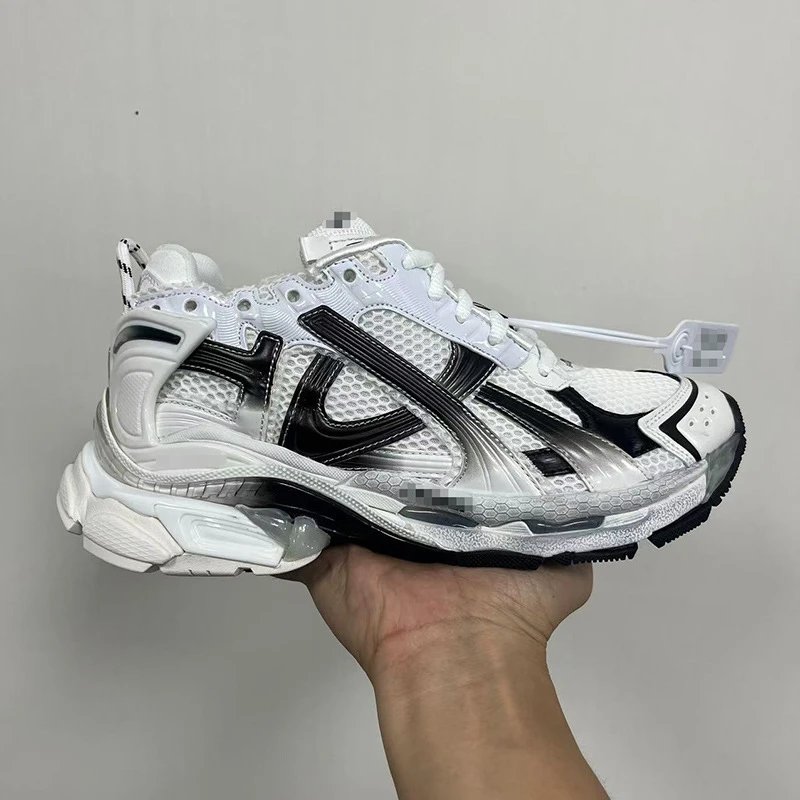 Unbranded Sneakers Chunky mesh-panel lace-up — Black and white gradient
