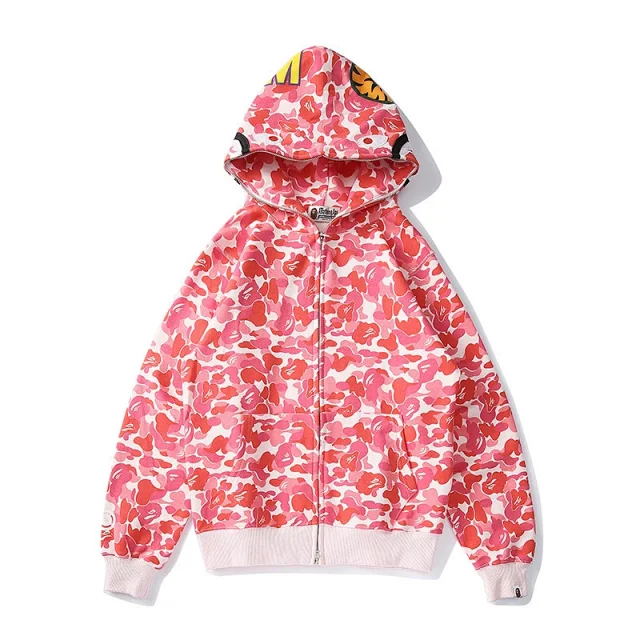 A Bathing Ape Hoodies & Sweatshirts Shark-hood full-zip hoodie with contrast stripe sleeves product detail image 29