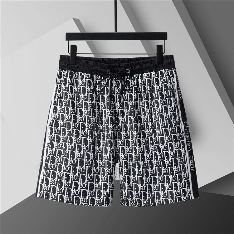 Dior Swimwear Elastic Drawstring Logo-Print Swim Shorts — 3785 black